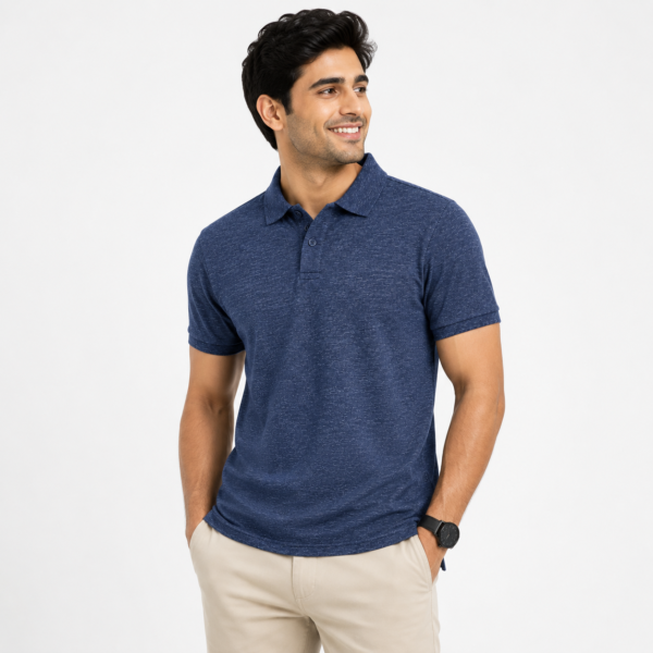 Navy Melange Polo T-Shirt