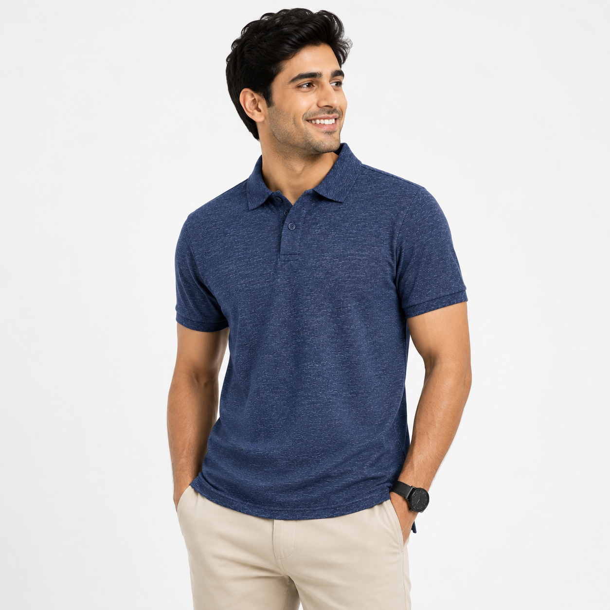 Navy Melange Polo T-Shirt