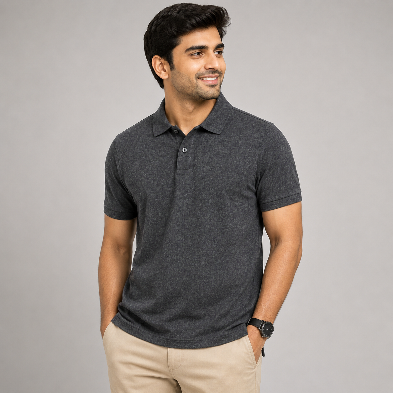 Carbon Grey Melange Polo T-Shirt