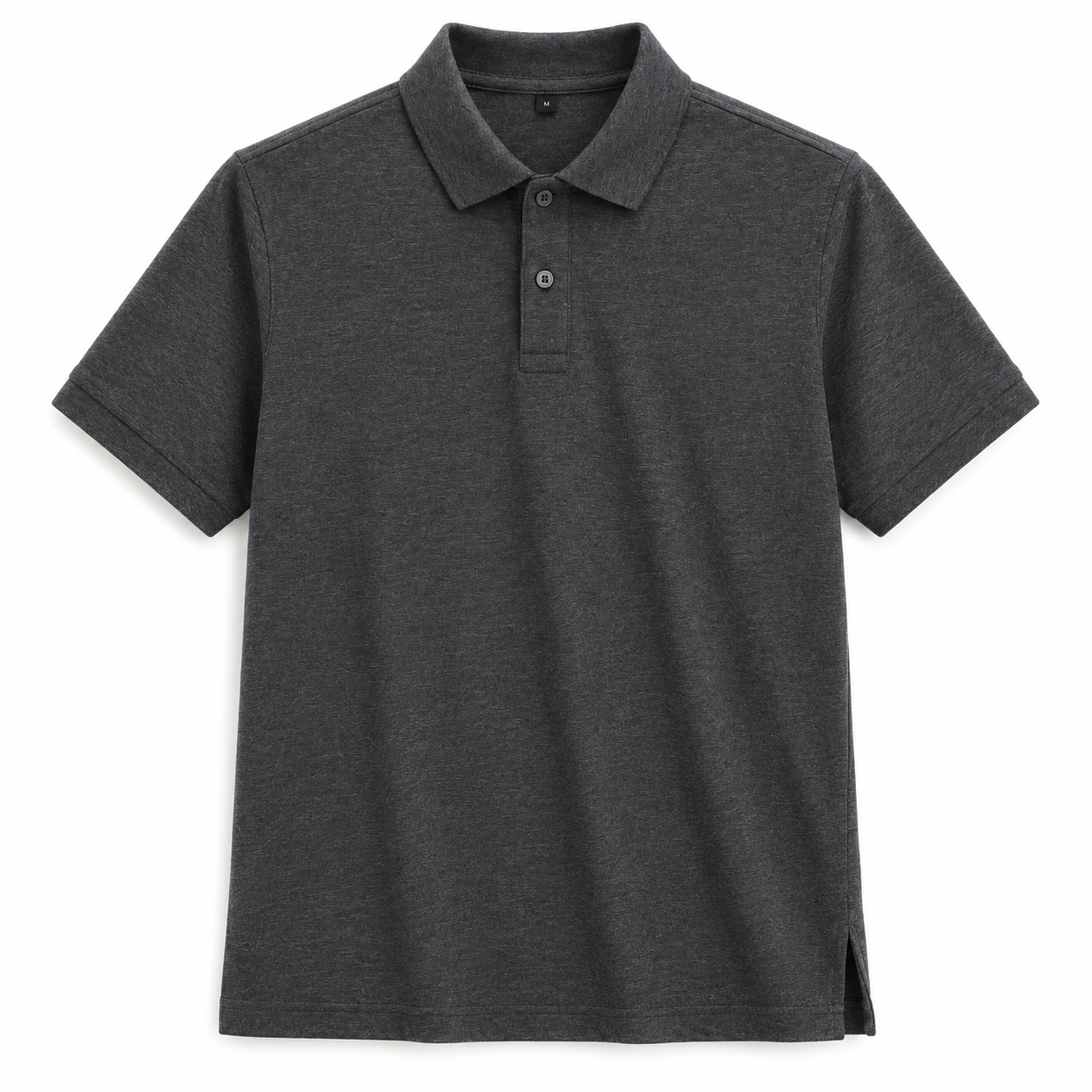 Carbon Grey Melange Polo T-Shirt - Image 2